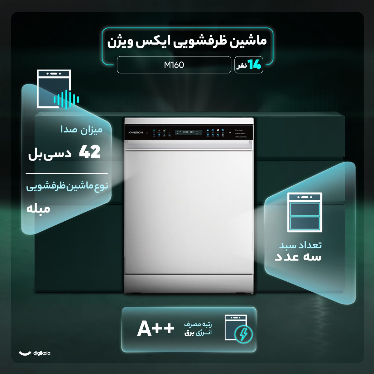 ماشین ظرفشویی 14 نفره ایکس ویژن مدل M160