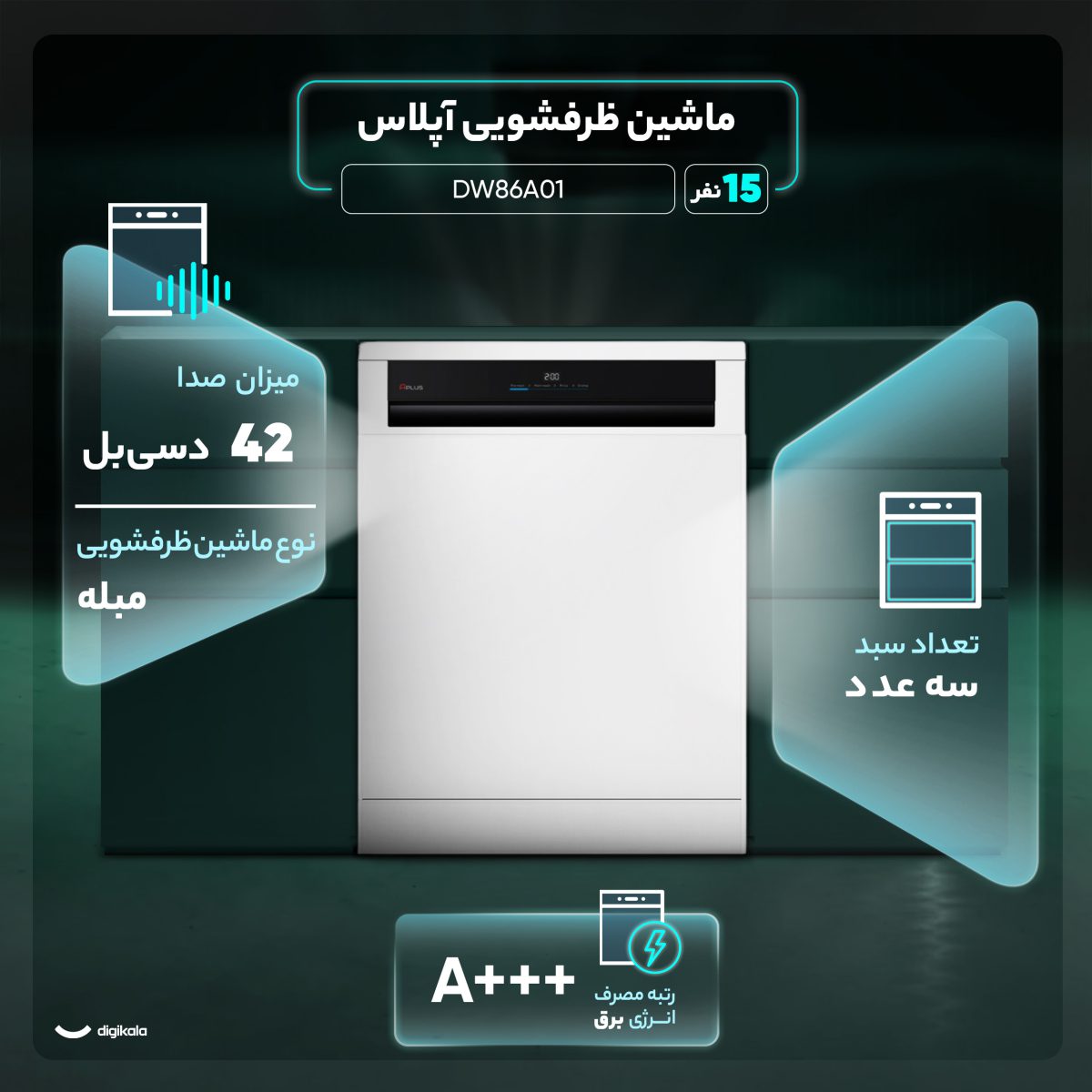 ماشین ظرفشویی 15 نفره آپلاس مدل DW86A01